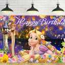 Princess Rapunzel Backdrop for Birthday Party Decorations Yellow Background for Party Cake Table Decorations Tangled Theme Banner 5x3ft