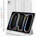 iMieet Case for iPad Pro 11 Inch (M5) 2025 /(M4) 2024 5th Gen, Trifold Stand Smart Cover with Pencil Holder and Soft TPU Back, Auto Wake/Sleep (Light Gray)