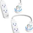 SURAIELEC 1FT Extension Cord, 360 Rotating Flat Plug Extension Cord Flat Wall Plug with 3 Outlets, White Braided Flat Cord for Indoor Use, Compact Areas, 16/3C SPT, ETL Listed, 2 Pack