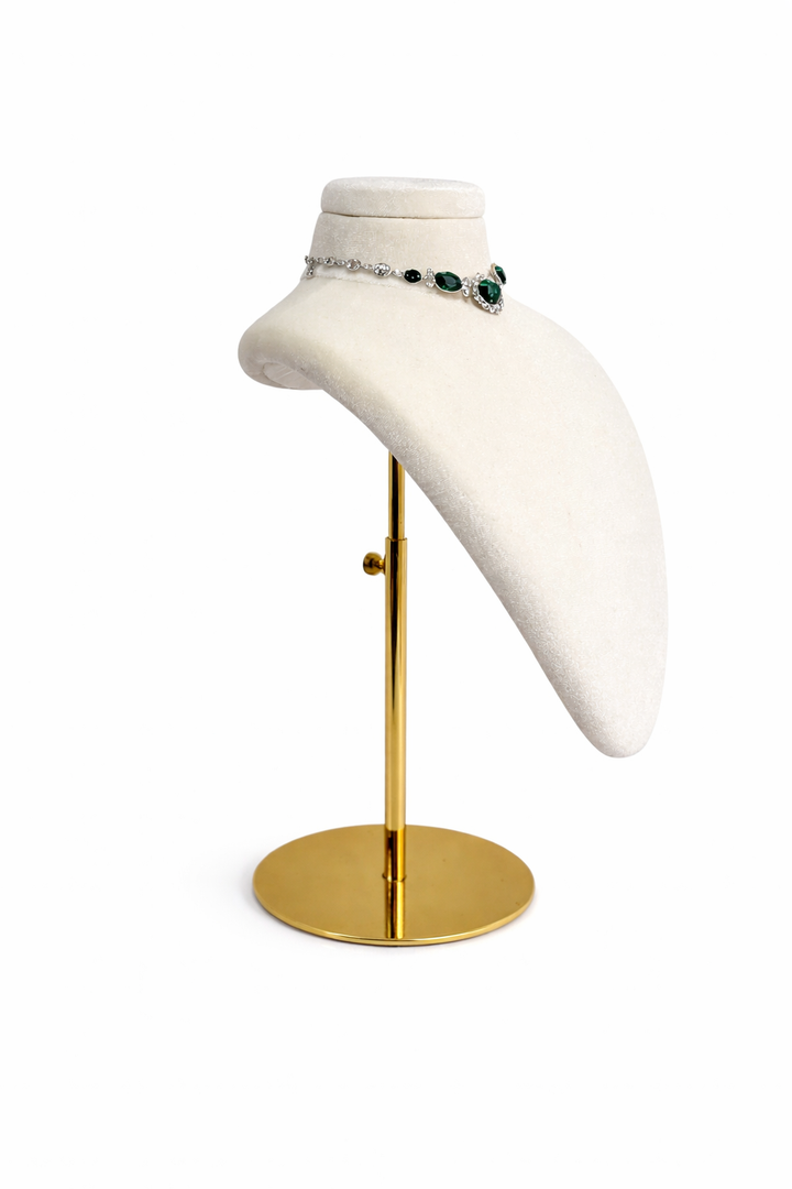 Adjustable White Base White Velvet Jewelry Display Necklace Display Mannequin Display Neck Stand