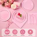 175 PCS Pink Paper Plates and Napkins Set, Pink Party Supplies for 25 Guests Include Scalloped Plate Paper Napkins Cups Knife Fork Spoon for Baby Shower, Birthday, Wedding, Easter Party, Mother's Day