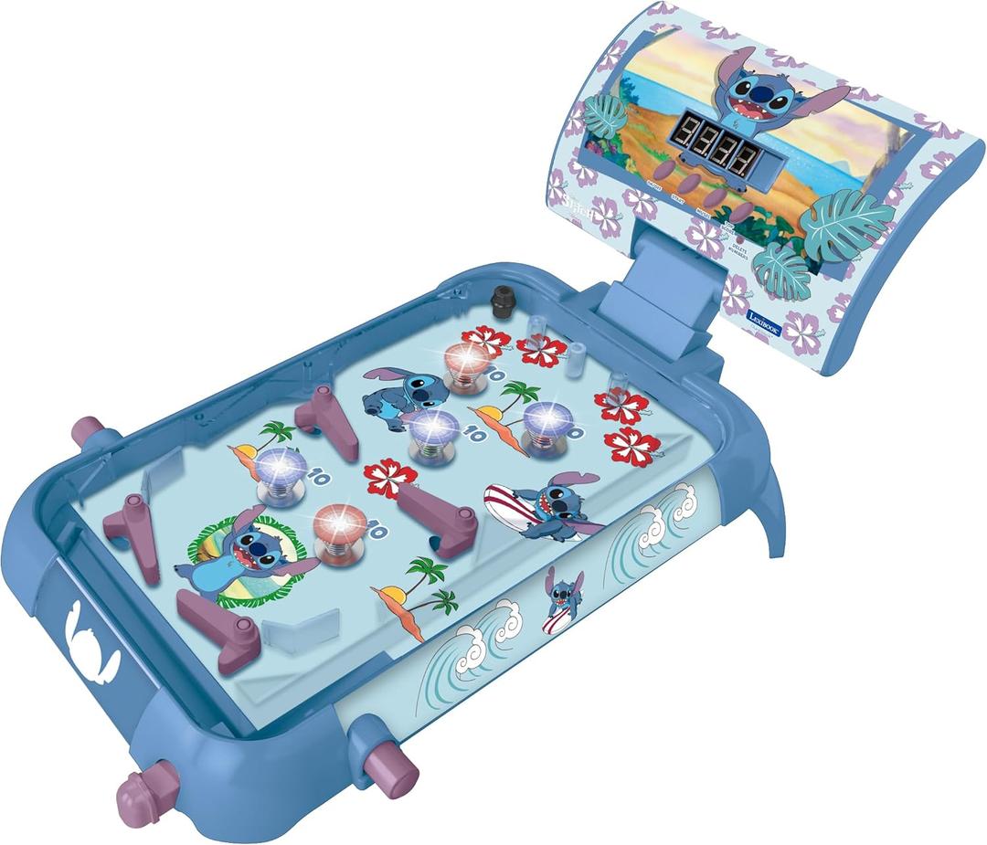 Lexibook, Disney Stitch, Electronic Table Pinball, Action and Reflex Game for Children and Family, LCD Screen, Light and Sound Effects, Blue, JG610D, Small