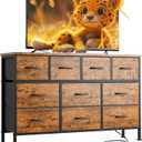 Lulive 10 Drawer Dresser for Bedroom, Dressers TV Stand with Power Outlet, Entertainment Center Bedroom Dresser, Chest of Drawers for 55'' Long TV, Wide Fabric Dresser for Storage and Organization (Rustic Brown)
