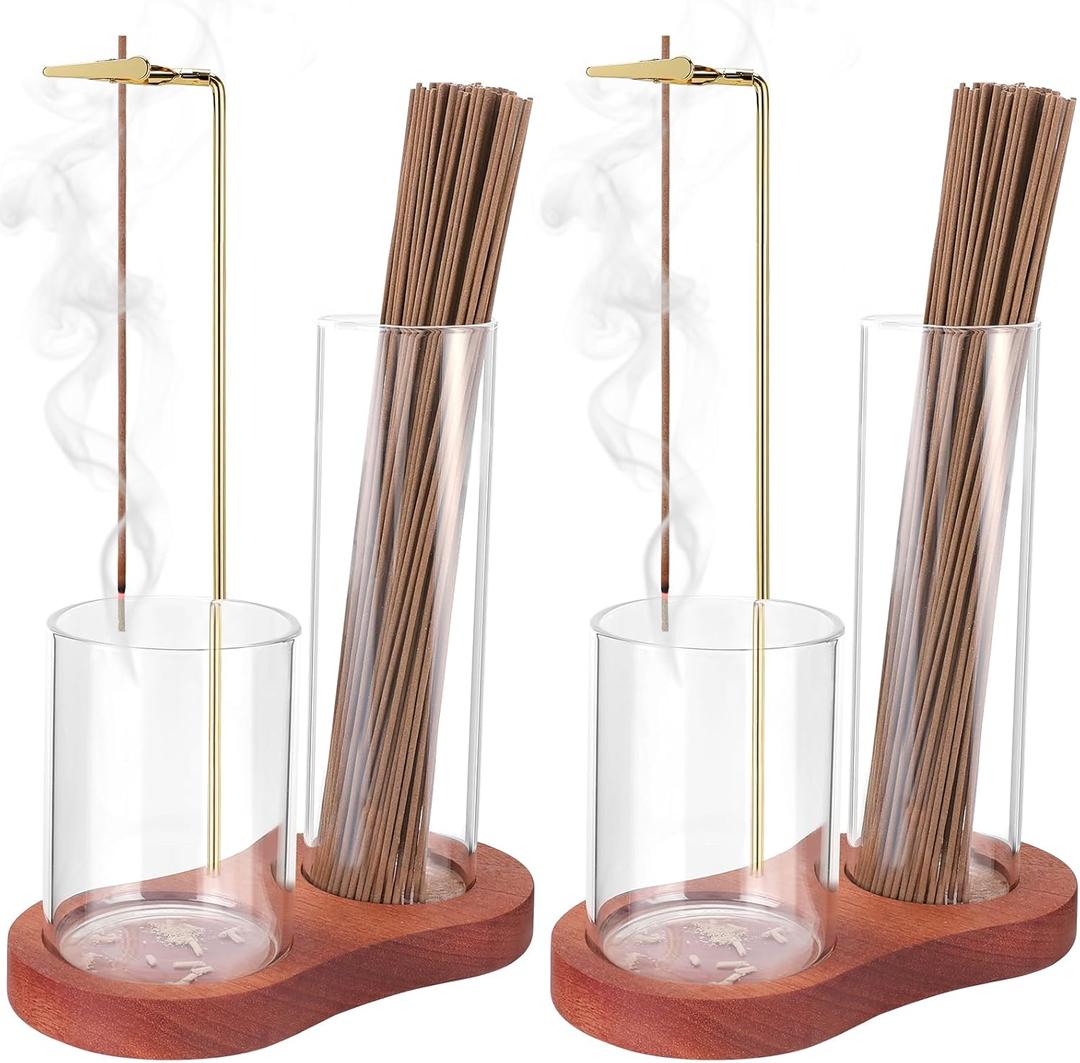 Incense Holder for Sticks, 2 in 1 Incense Stick Holder for Sticks with Glass Ash Catcher,Anti-Ash Flying No Mess Incense Burnerfor Yoga Spa Meditation Home Decor(2 Pack)