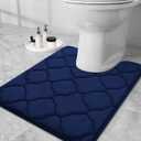 OLANLY Memory Foam Toilet Rugs U-Shaped 24x20, Ultra Soft and Absorbent Bathroom Rugs, Non-Slip, Comfortable, Machine Washable Contour Bath Mat for Toilet Base, Home Decor Accessories, Navy