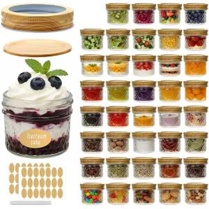 Accguan Mini Mason Glass Canning Jars,4 OZ Jelly Jars With Woodgrain Lids and Bands,Ideal for Honey,Jam,Wedding Favors,Shower Favors,Small Pice Jars 40 PACK