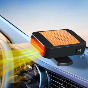 Car Heater 12V 200W Portable Heaters for Vehicle,2-in-1 Heating/Cooling Fan,Plug in Car Heater for Cigarette Lighter,360 Rotatable Defogger for Car Windshield for Car, RV, SUV (Orange)