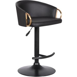 Armen Living Solstice Adjustable Black Faux Leather Swivel Barstool With Black Powder Coated Finish and Gold Accents