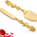 Wedding Cake Knife and Server Set, Gold Cake Cutting Set for Wedding, Vintage Rose Wedding Cake Cutting Set for Birthday, Party, Anniversary, Cake, Pie, Pizza