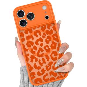 BITOBE Magnetic Case for iPhone 17 Pro Max [Compatible with MagSafe] Cute Leopard Pattern Case for Women Girls Soft TPU Bumper Translucent Orange Slim Protective Cover