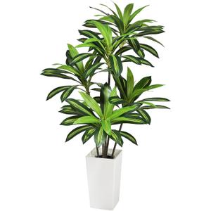 5FT Artificial Dracaena Tree, Faux Floor Plant with Tall White Planter, Indoor & Outdoor Potted Fake Tree for Living Room Office Home Decor, Housewarming Gift