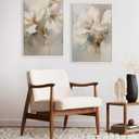 Kate and Laurel Sylvie Beaded Abstract Botanical Floral Linen Painting 1 and 2 Vintage Framed Canvas Wall Art Set by The Creative Bunch Studio, 2 Piece Set 23x33 White, Simple Floral Art for Wall