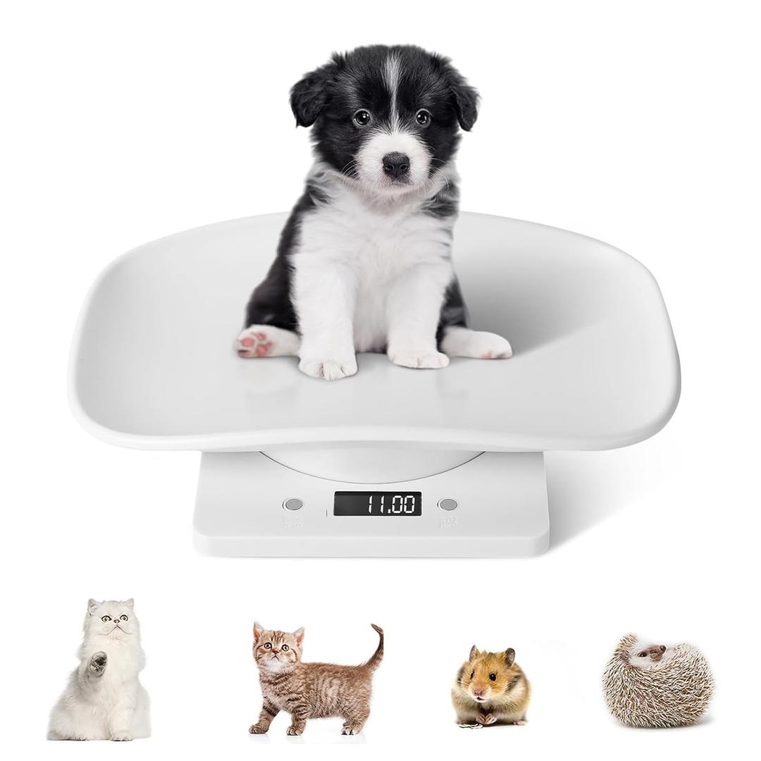 Digital Pet Scale, Small Animals Scales for Weighing, Puppy Whelping Scale, Digital Kitchen Scale, Puppy and Kitten Scale with Tray, Portable Dog Cat Scale for Hamster Rabbit Hedgehog(Max. 22 lbs) (As Shown,White)