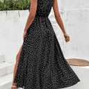 Women Casual Summer Polka Dot Sleeveless Midi Dresses Bohemian Side Slit Wedding Guest Long Dresses (Black, XL)