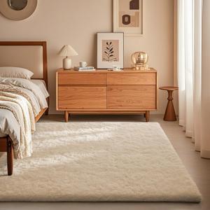 Ophanie Ivory Rugs for Bedroom Living Room, Fluffy Fuzzy Furry Carpet, Plush Soft Shaggy Bedside Indoor Floor 4x6 Cream Area Rug for Kids Girls Boys Baby Teen Dorm Nursery Home Decor Aesthetic (4' x 6', 3- Ivory)