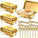 Chafing Dishes for Buffet, 8 Qt High Grade Chafing Dish Buffet Set, Rolled-Edge Design Food Warmers for Parties, Buffet, Wedding, Birthday, Camping 4 Pack 4 Pans [Gold]