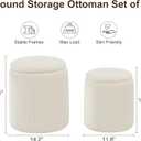 Round Ottoman with Storage Set of 2, White Vanity Stool, Upholstered Velvet Storage Ottomans, Makeup Chair Seat for Bedroom, Small Pouf Footstool for Living Room, Large & Medium