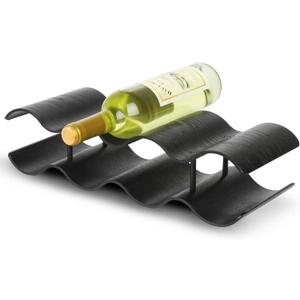 Countertop Wine Rack - 7 Bottle Freestanding Wine Bottle Holder Stand - 2 Tier Wooden Wine Storage Rack - Black Wavy Wine Organizer for Cabinet Pantry Home Kitchen Bar