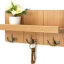 Rebee Vision Farmhouse Key Holder for Wall: Decorative Small Mail Organizer with Shelf and Rustic Mail Holder with 3 Anchor Key Hooks - Retro Home Decor Wall Mount for Entryway, Hallway (Light Brown)