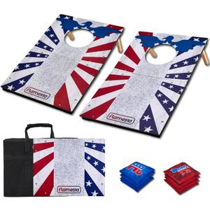 Portable Cornhole Board Set 2x1.3ft | 24"x16": Cornhole Set Outdoor Backyard Corn Hole Toss Game for Party Beach | 2 Foldable Wooden Corn Hole Boards, 8 Bean Bags, 1 Carrying Bag (American Flag)