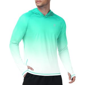 Roadbox Men's UPF 50+ Sun Hoodie, UV Hooded Long Sleeve Fishing Shirts, Lightweight SPF Rash Guard for Outdoor Hiking Swim (Green, XL)