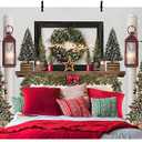 MEHOFOND 10x7ft Red Christmas Headboard Bed Backdrop Kids Portrait Photography Winter Holiday Family Picture Photoshoot Merry Xmas Tree Photo Background Party Decor Banner