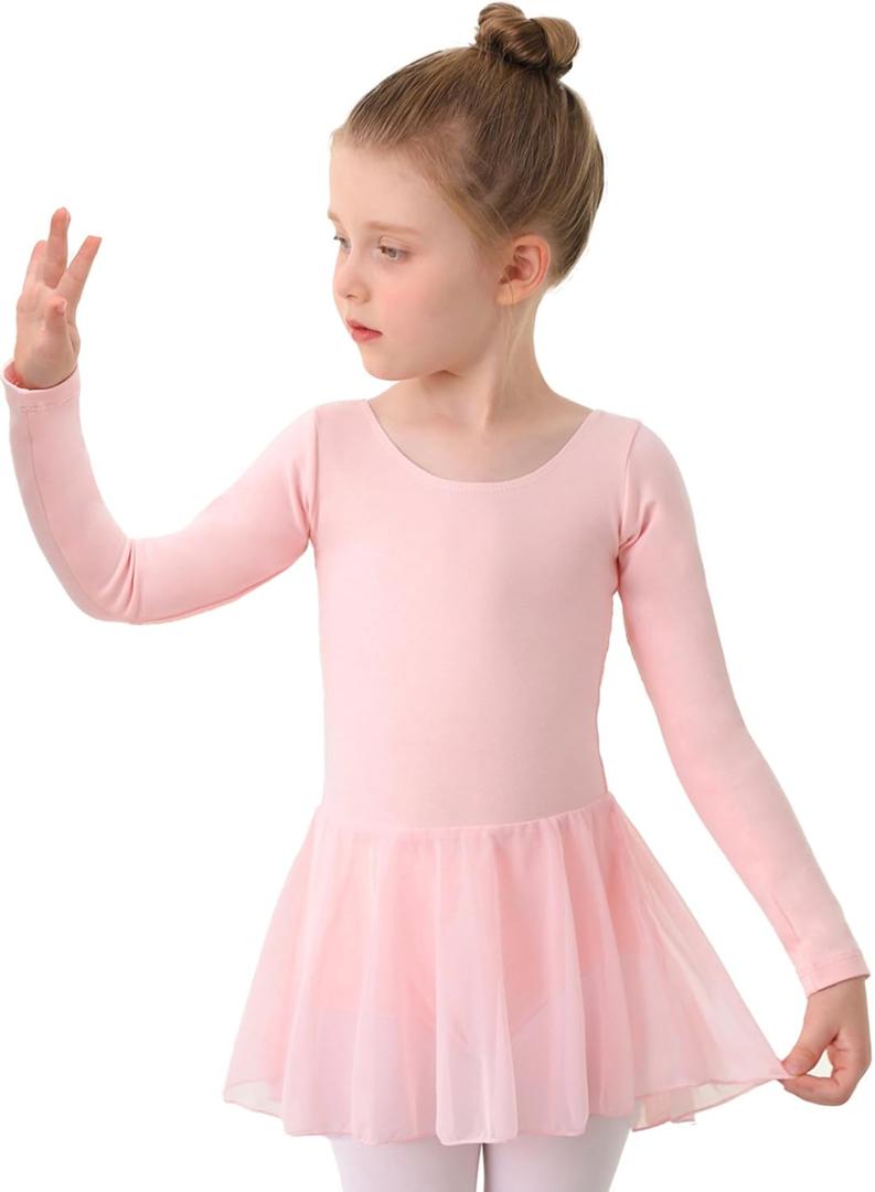 MdnMd Toddler Girls Long Sleeve Ballet Leotards Dresses Dance Skirt Ballerina Tutu Outfits (2-4T)