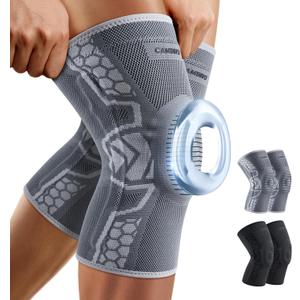 CAMBIVO 2 Pack Knee Brace for Men and Women, Knee Sleeves for Men with Patella Gel Pad and Side Stabilizers, Knee Compression Sleeves for Knee Pain Relief, Running, Workout, Daily Use (XX-Large, Gray)