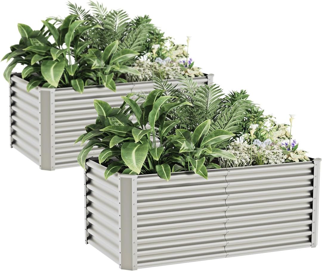 4x2x2ft(2 Pack) Raised Garden Bed Kit, Galvanized Planter Garden Boxes Outdoor, Metal Raised Garden Beds for Vegetables,Fruits, Flower,Silver (Sliver)