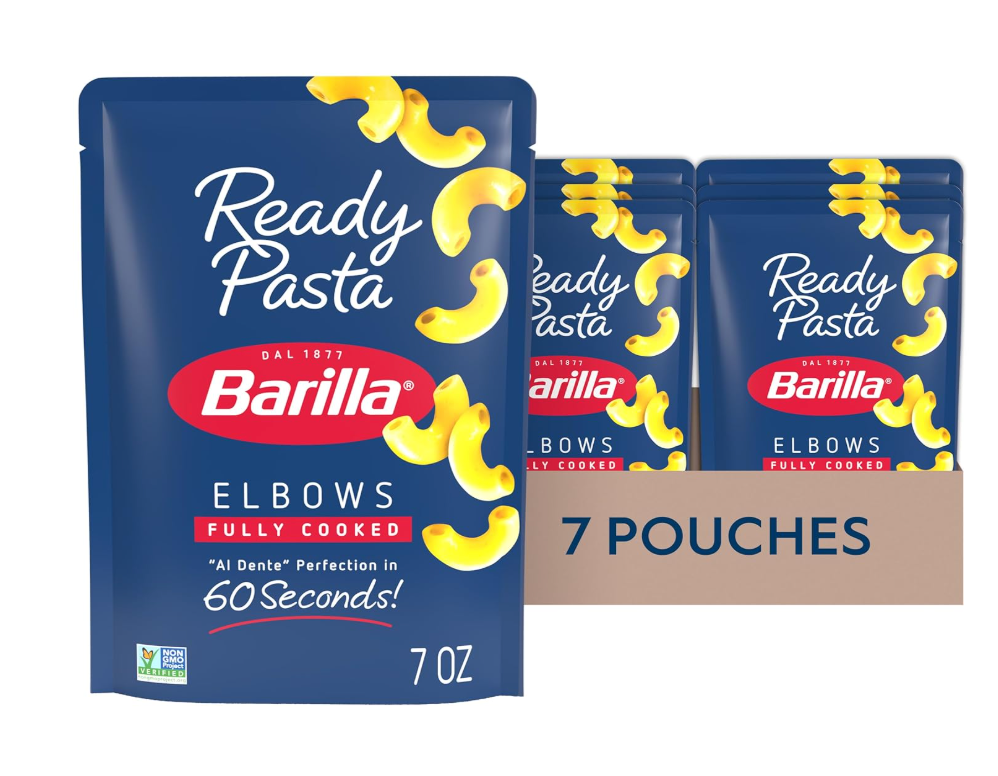 Barilla Ready Pasta, Fully Cooked Elbows Macaroni Pasta, Non-GMO & Kosher, 7 oz (Pack of 7), BB August 1, 2026