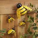 Yungeln Metal Wall Art, 4PCS Metal Bumble Bee Wall Decor, 3D Iron Bee Art Sculpture Hanging Wall Decorations for Outdoor Home Garden (Yellow)