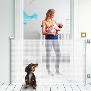 Upgraded Retractable Baby Gate for Stairs, 33"Tall Expands 55"Wide Ideal Safety Solution Dog Gate for Stairs Doorways Hallways Indoor Outdoor Mesh Baby Gate Retractable Screen Door(White,86CMx140CM)