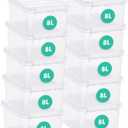Classic 10 Clear Plastic Storage Boxes, 8L/8.5QT BPA-Free Stackable and Nestable Container with Secure Lid, Swedish Made Plastic Bins for Organization, L13.39 x W9.84 x H6.3-10 Pack