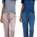 Real Essentials 2 Pack: Women's Comfy Pajama Sets - Short Sleeve Ladies Loungewear Sleepwear PJs (Available In Plus) (Gray, S)
