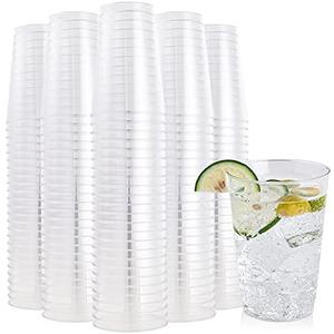 FOCUSLINE 200 Pack 12 oz Clear Plastic Cups, Disposable Cups Reusable Plastic Tumblers, Heavy-duty 12 Ounce Clear Cups Tumblers for Party, Thanksgiving, Halloween, Christmas