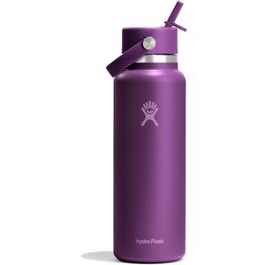 Hydro Flask Water Bottle - Insulated Stainless Steel - Wide Mouth Flex Straw Lid, Non Spill, Leakproof and Refillable in 40 Oz Beachplum Purple