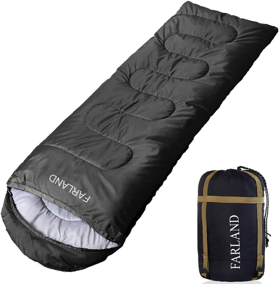 FARLAND Sleeping Bags 30 for Adults Teens Kids with Compression Sack Portable and Lightweight for 3-4 Season Camping, Hiking,Waterproof, Backpacking and Outdoors (Medium, Dark Grey (L Zip))