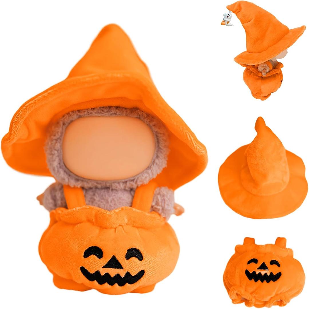 2 x 17cm Doll Clothes, Clothes for Dolls Outfit, Halloween Pumpkin Overalls Witch Hat for Dolls Accessories,Halloween Clothes Set for Doll (No Doll)(Orange Hat Pumpkin Clothes)