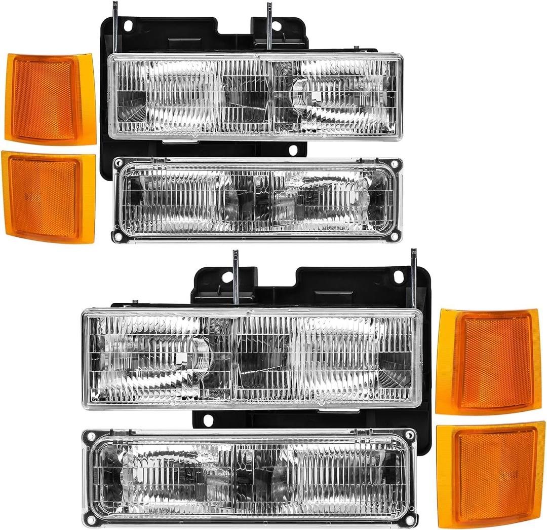 Headlight Assembly Compatible with 1994-1998 OBS Chevy Silverado C/K Series 1500 2500 3500, 94-98 Silverado/Tahoe/Suburban Headlamp with Bumper Light