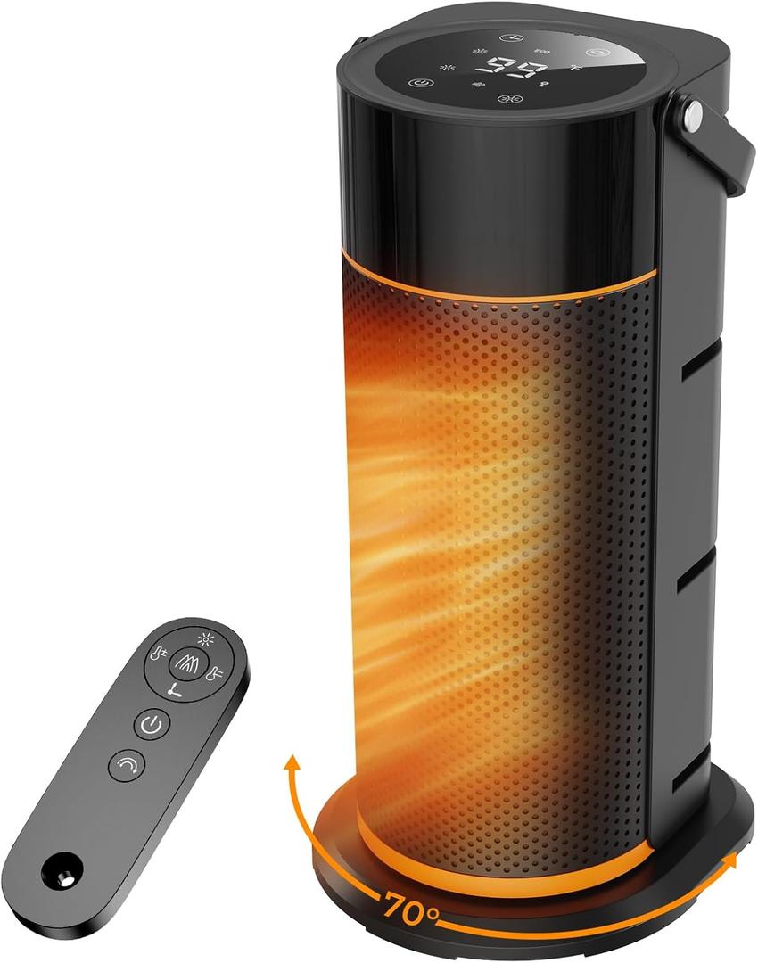 Space Heater - 1500W Portable Space Heaters For Indoor Use, PTC Ceramic Electric Heater with Remote, 4 Modes, 9H Timer, Low Noise, 70Oscillation, Overheat & Tip-Over Protection For Office Home (Black)
