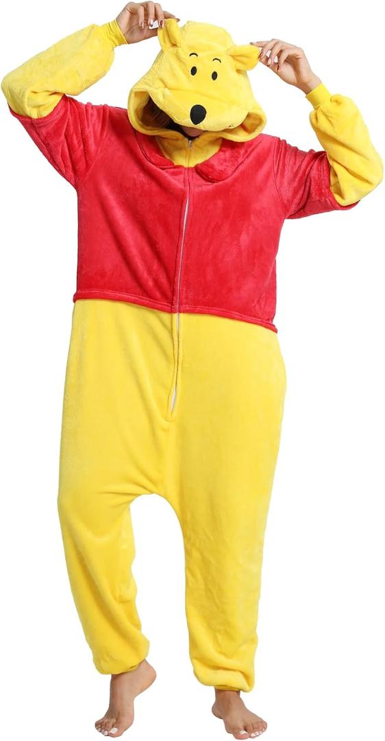 Unisex Adult Animal Onesie Pajamas, Mens Womens Flannel Halloween Cosplay Costume/Homewear/Sleepwear (Large, Yellow)