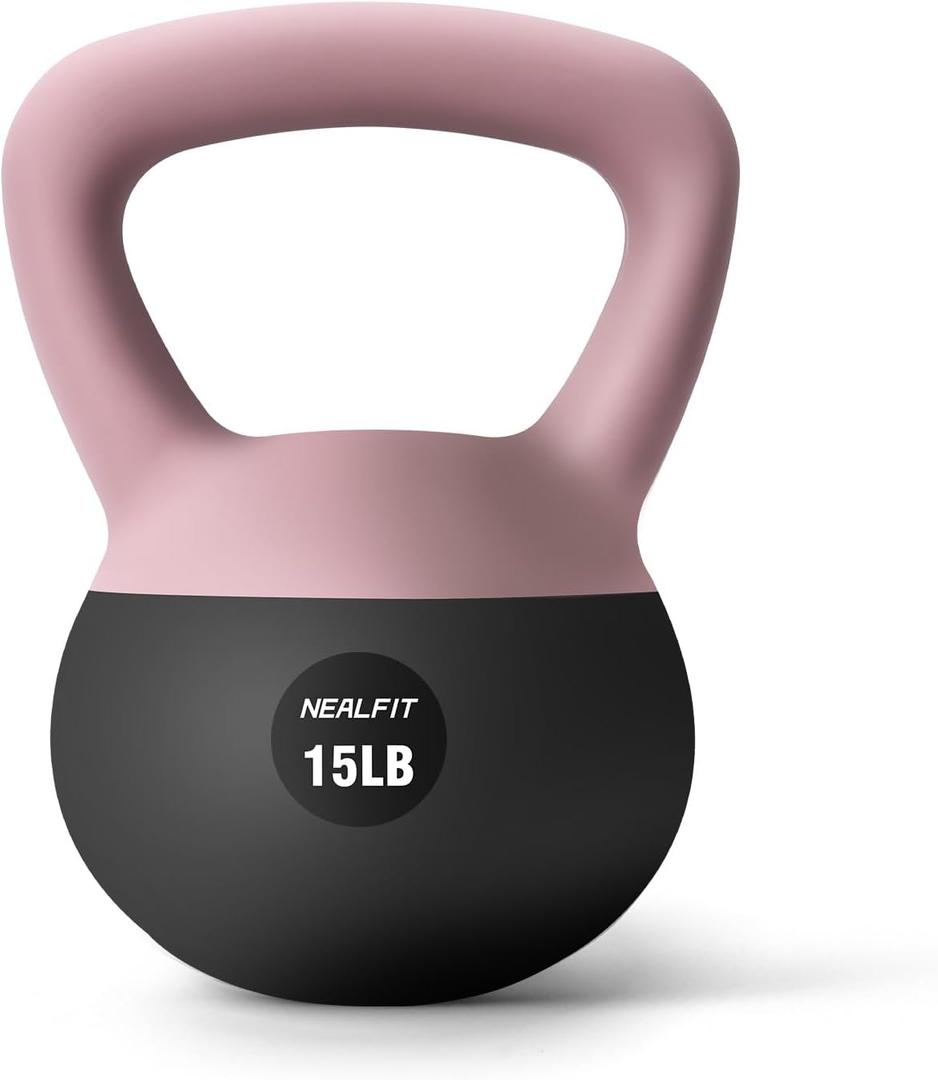 NEALFIT Soft Kettlebell, Kettlebells for Home Gym Strength Training, Anti-Slip Fitness Weights for Men Women (15LB Pink-Graphite Black)