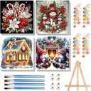 WUDWL 4 Pack Paint by Numbers Kit for Adults Framed Canvas, with Wooden Easel, Paint by Numbers for Kids Ages 8-12, Christmas DIY Acrylic Landscape Oil Painting Arts Crafts, 10x10in