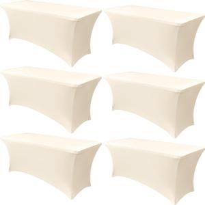 Obstal 6 Pack Stretch Spandex Table Covers for 6 Foot Tables - 6 FT Universal Rectangular Fitted Tablecloth Protector for Wedding, Banquet, Party (Cream, 72 Length x 30 Width x 30 Height Inches)