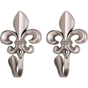 IMSFQFWL 2PCS Vintage Hardware, Wall Hooks Curtains Tie Backs Coat Hanger Gold Bronze Silver Decorative Wall Hanging Coat Hooks French Fleur De Lis (Silver)