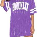 PORRCEY Juniors Short Sleeve Sequin Funny Dress Shirts XXL Purple