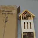 Bee House Bug Hotel & Butterfly House with Stake, Handcrafted Wooden Ladybug Hotel, Natural Insect Habitat for Garden, Patio, or Yard, Attracts Pollinators, 10.4 x 5.5 x 3.2 Inches,25 inches Stake