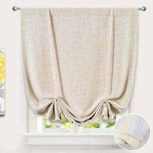 DriftAway Double Layer Linen Blackout Tie Up Curtains Thermal Insulated Fully Lined Balloon Roman Shade Bathroom Window Adjustable Rod Pocket for Small Window 45 Inch by 63 Inch Beige (45"W x 63"L (Pack of 1))