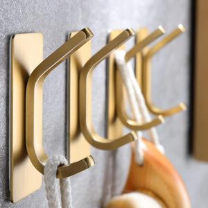 Taozun Adhesive Hooks - Gold Towel Hooks, Stainless Steel 4-Pack Wall Hooks Holder for Hanging Robe Sponges in Bathroom and Bedroom