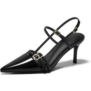 Coutgo Womens Slingback High Heels Strappy Closed Pointed Toe Pumps Ankle Strap Dress Shoes, Size 7.5